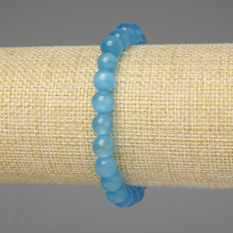 Bracelet Azure Cat's Eye Smooth Bead 8mm+-, length 18cm+-, stretch
