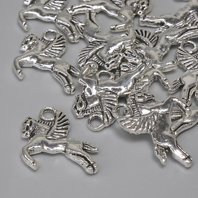 Pendant Pegasos in silver color, 16×17 mm ±, ear hole 2.4 mm ±, packaging 12 pcs