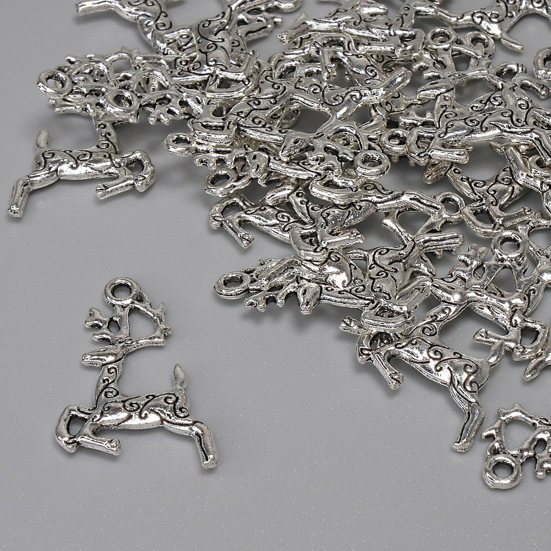 Pendant Charm Deer Color of Metal: Silver, Diameter 22×13 mm ± Hole for Earring 1.6 mm ± Pack 25 pcs
