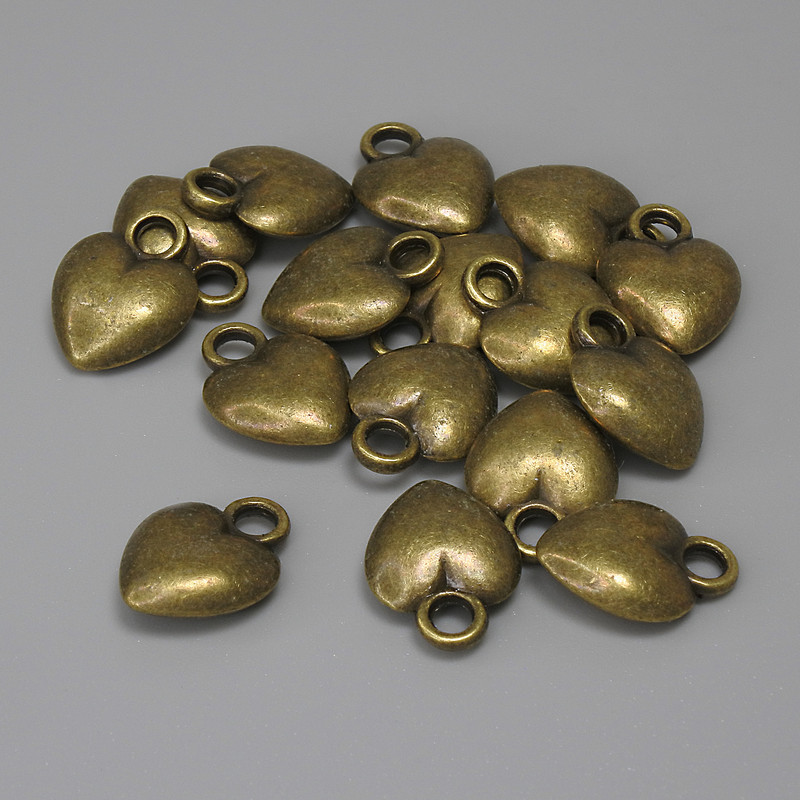 Pendant Heart Pendant Color Bronze, diameter 12x9mm±, hole in ear 2.4mm±, packaging 16pcs+