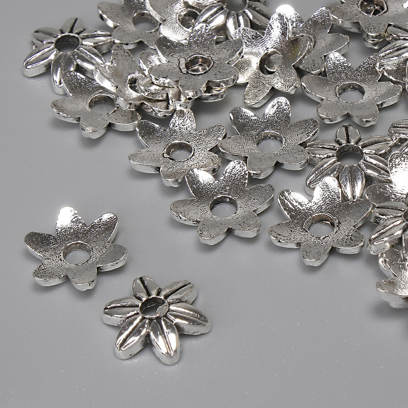 Cap cap finding for bead, metal color silver, diameter 10×1mm ± hole, diameter 2.5mm ± packaging 28 pcs.
