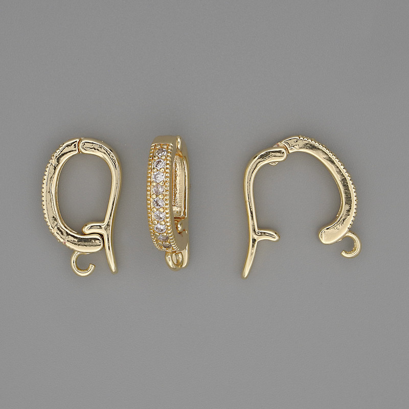 Removable bail for pendants, diameter 18x3mm± with white crystals, gold-tone metal