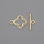 Toggle Clasp with Clover Shape, diameter 17x2 mm ±, Clover, diameter 14 mm ±, hole diameter 10 mm ±, gold-tone metal