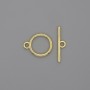 Toggle clasp hardware, diameter 18x1.5 mm+- hoop, diameter 12 mm+-, hole diameter 10 mm+-, gold-tone metal