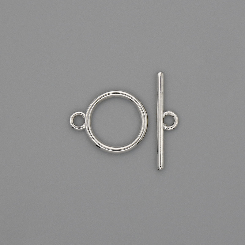 Toggle Clasp, diameter 18×1.5 mm, ring 12 mm, hole 10 mm, silver-tone metal