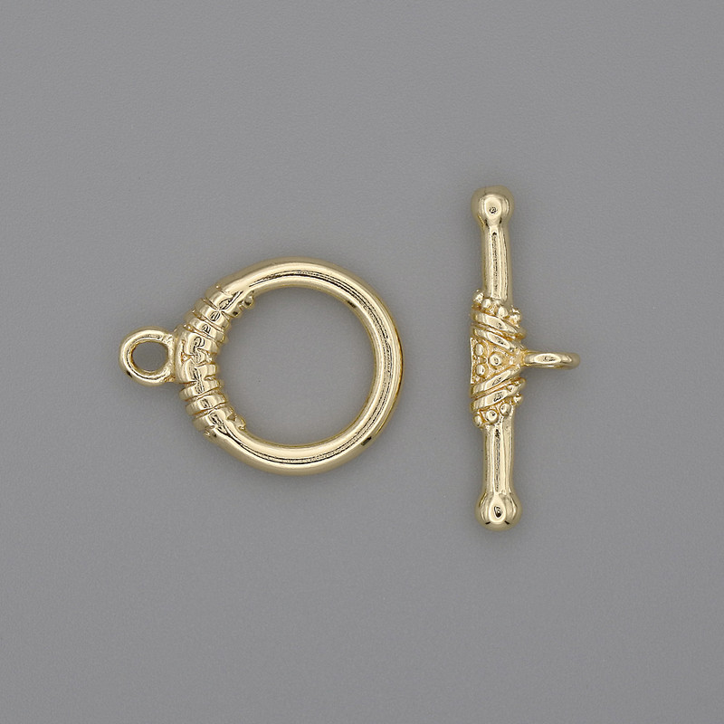 Toggle clasp hardware, diameter 23×3.5 mm, 5 mm± ring, 14 mm± diameter, hole diameter 10 mm±, gold-tone metal
