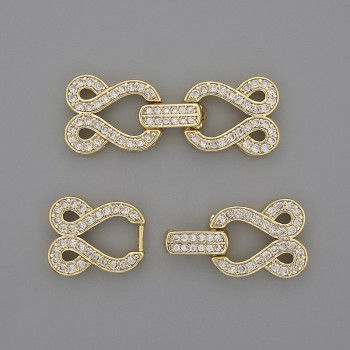 Clasp for 2-strand with white rhinestones, diameter 30×12 mm ± gold colored metal