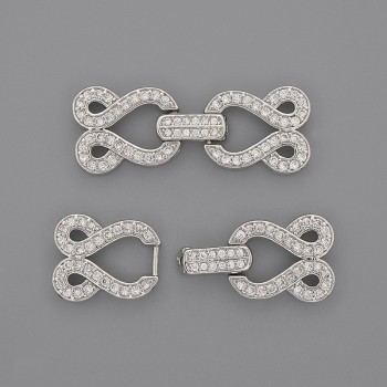 Clasp for 2 threads with white crystals, diameter 30x12mm ± silver color metal
