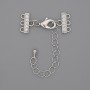 Bracelet and bead clasp for 3 strands with rhinestones and extender chain, silver metal, diameter 7x12mm±, length 3cm±