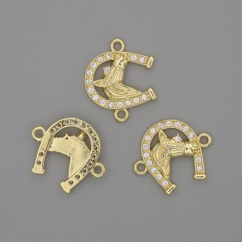 Connector Horseshoe with White Crystals on Gold-Toned Metal 14x17mm+