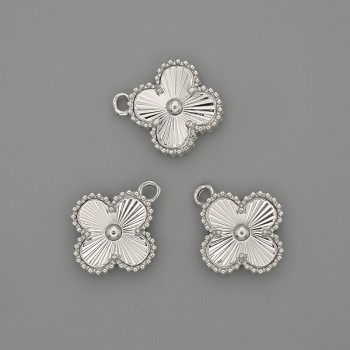 Clover Pendant 14x14mm±, length 17mm±, silver-toned metal