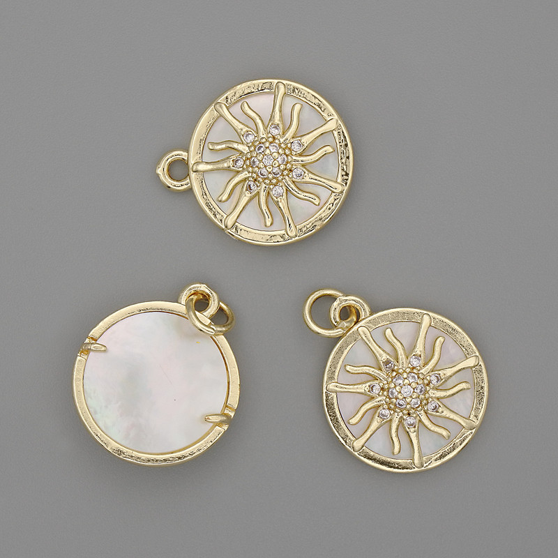 Shell Pearl Sun Pendant 15mm, length 20mm, golden metal