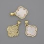 Pendant Mother-of-Pearl Clover White Crystals 15x15mm+-, length 22mm+-, golden metal