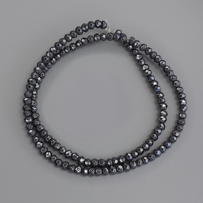 Hematite Beads Faceted Rondelle 4x3mm+- on Thread, length 40cm+
