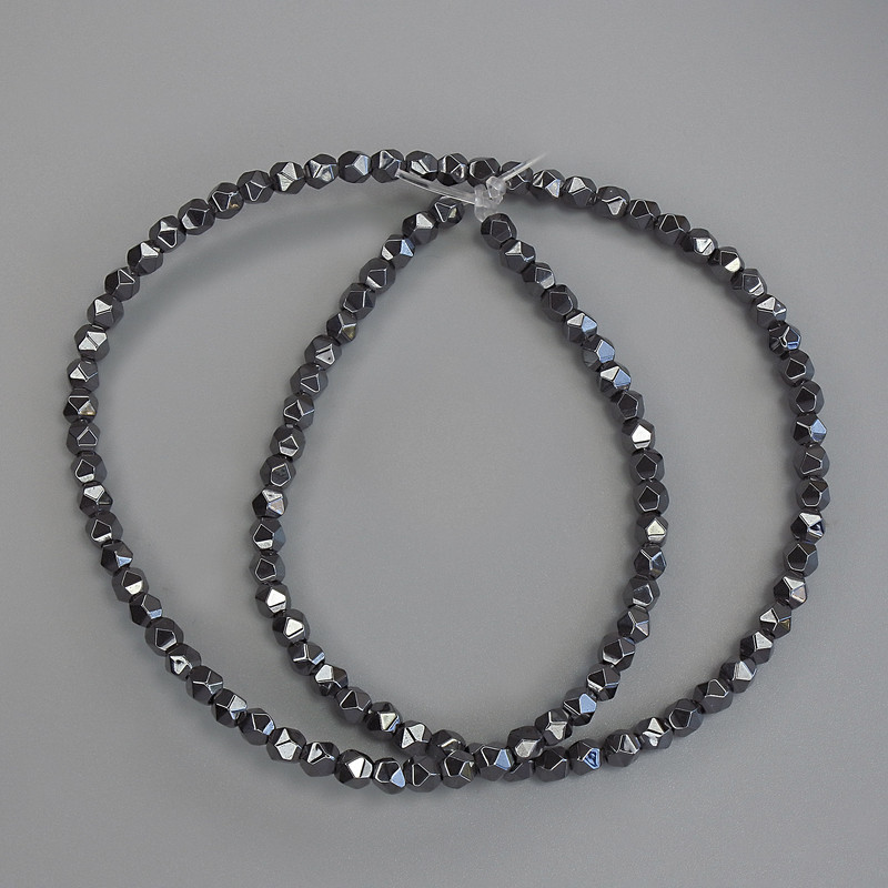 Hematite Beads Multifaceted 4x3.5mm on String, 40cm length