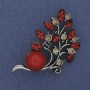 Brooch Twig Bead Coral Crystals Silver Metal 48x28mm