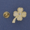 Shamrock Brooch with Cat's Eye Stone and Crystals in Gold-Tone Metal 19x30mm+