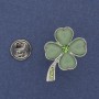 Brooch Clover with Green Cat's Eye and Crystals, Silver Metal 19×30mm