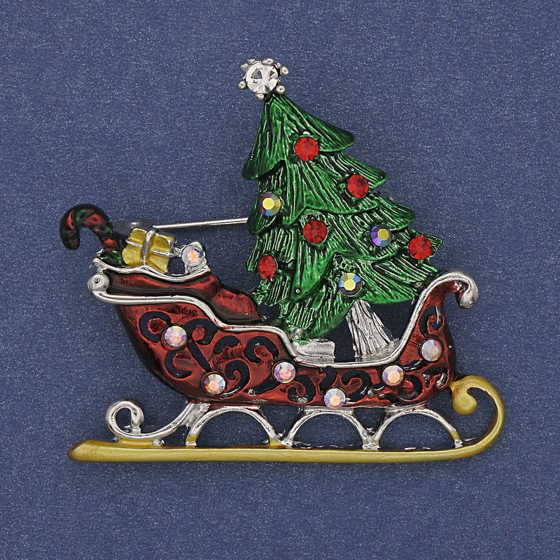 Brooch 'New Year Sani' in colored enamel with rhinestones, silver metal 42x39mm +