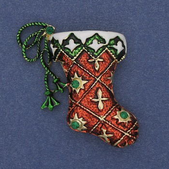 Brooch 'New Year Boot' enamel in golden metal 45×34mm +