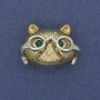 Brooch pendant Cat in Glasses with Green Crystals Golden Metal 29x21mm+