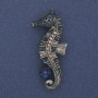 Brooch Pendant Sea Horse Colorful Rhinestones Blue Crystal Silver Metal 55x25mm+