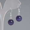 Earrings Purple Cat's Eye Smooth Bead, diameter 11.5mm +-, length 30mm +-, silver metal