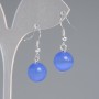 Earrings Blue Cat's Eye Smooth Bead, diameter 12mm±, length 30mm±, silver metal