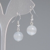 Earrings in Gray Cat's Eye with Smooth Bead, diameter 11mm±, length 30mm±, Silver Metal