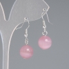 Pink Cat's Eye Bead Earrings, Smooth Round Bead Ø 11.5 mm ±, Length 30 mm ±, Silver Tone Metal