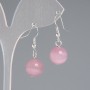 Pink Cat's Eye Bead Earrings, Smooth Round Bead Ø 11.5 mm ±, Length 30 mm ±, Silver Tone Metal