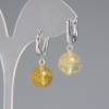 Earrings Citrine Smooth Ball, diameter 12mm±, length 30mm±, silver metal