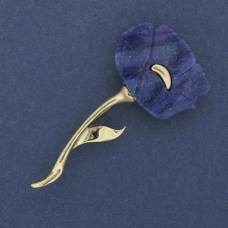 Blue Poppy Pearlized Brooch 63x32mm±, Golden Metal