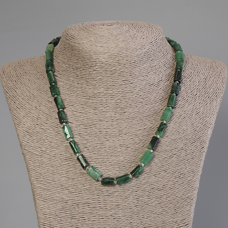 Emerald Beads Rubbed Cut, 11×6.5 mm facets, 5 mm± seed beads 3 mm±, length 50 cm ± with clasp