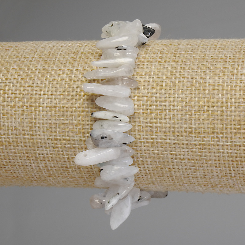 Adularia Chip Needle Bead Bracelet, 12-18×2-5 mm, ±, 18 cm length (stretch)