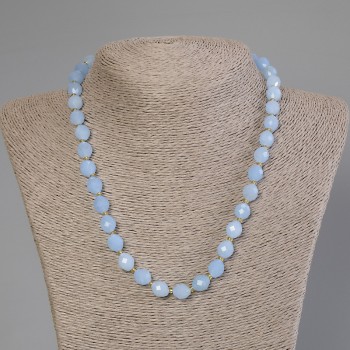 Aquamarine Bead Necklace Faceted Beads, diameter 10×8, 5mm+-, 3mm+- Czech beads, length 50cm +- with clasp