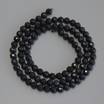 Shungite Beads Faceted Round Beads on Thread, 4 mm± diameter, 39 cm± length