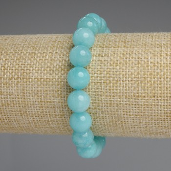 Aquamarine Bead Bracelet smooth round beads, diameter 10mm+-, length 18cm+- stretch