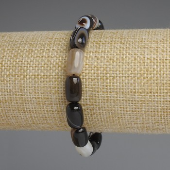 Agate Barrel Bead Bracelet, 12x8mm diameter, adjustable 18cm stretch
