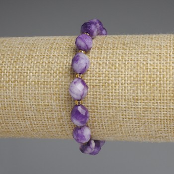 Bracelet Sugilite faceted bead, 10×8.5 mm, 5 mm+- 3 mm+- seed beads, length 18 cm+- stretch