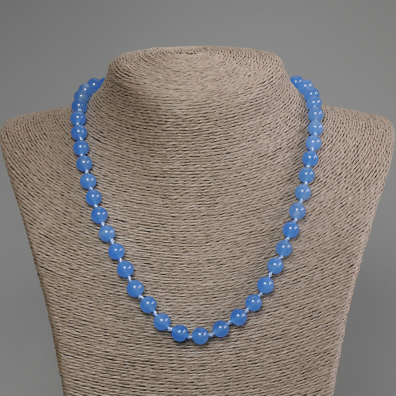 Blue Cat's Eye Bead Necklace 8mm Smooth Round Beads, 50cm Length ± with Clasp