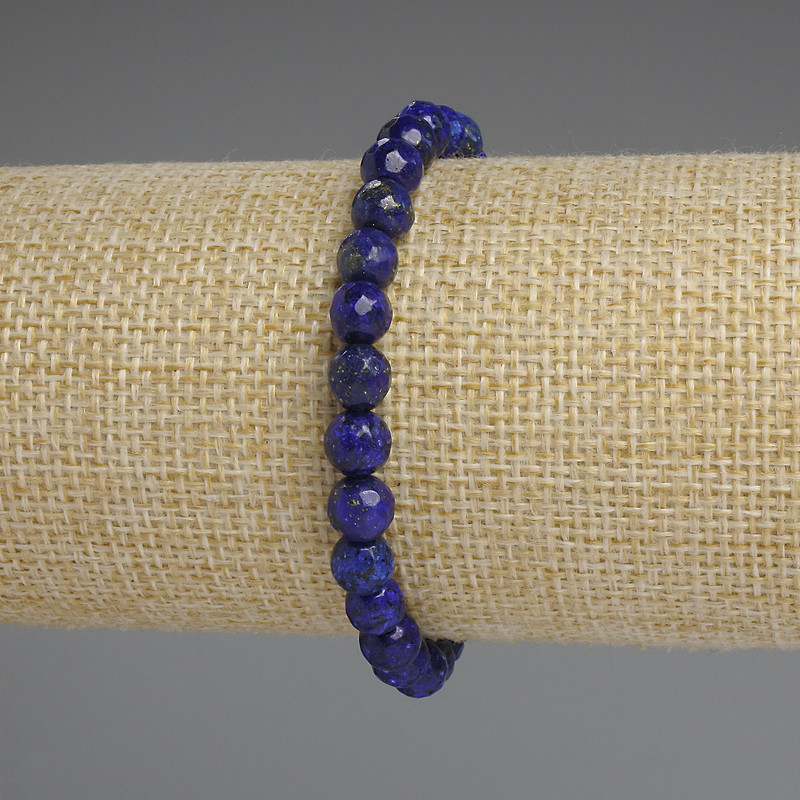 Bracelet Lapis Lazuli faceted bead 6mm+-, length 18cm+- stretch