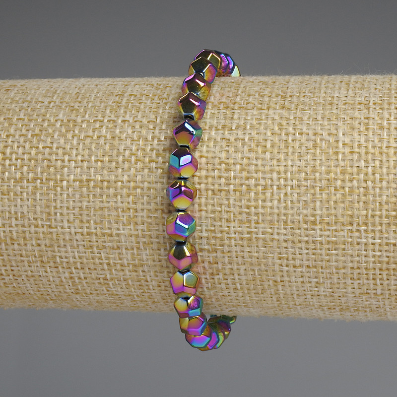 Rainbow Hematite Bracelet with Multifold Beads 6mm, 18cm stretch