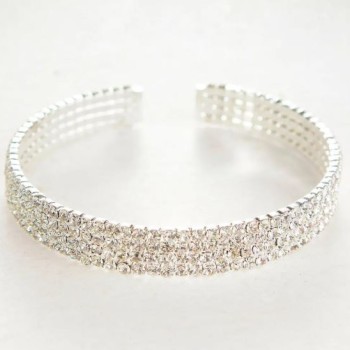 Bracelet cuff four-row with white rhinestones, 18-22 cm circumference
