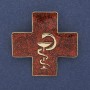 Brooch pendant Cross with Serpent over the Cup red enamel gold-tone metal 38x38mm+