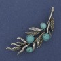 Brooch Branch Turquoise with gray crystals 67x26mm silver metal