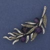 Brooch Sprig Amethyst with Gray Crystals 67x26mm Silvered Metal