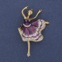 Brooch 'Ballerina' in purple and white enamel with white crystals, golden metal 35x50mm+