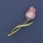 Brooch Tulip pink and green enamel with golden metal 16x59mm+