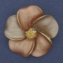 Brooch Pendant Flower Beige Matte Enamel with Yellow Rhinestones Gold-tone Metal 49x49mm+